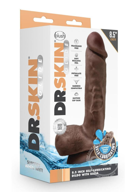 Dr. Skin Glide Self Lubricating Dildo with Balls 8.5in - Chocolate