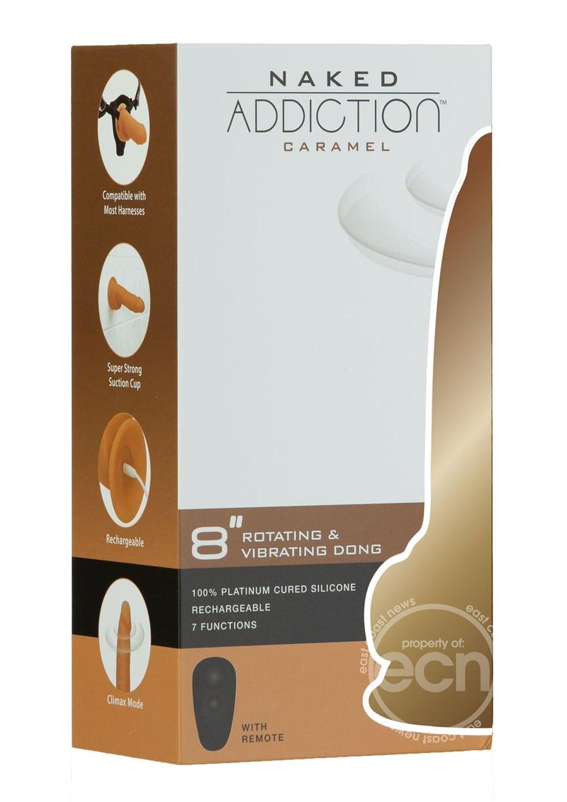 Naked Addiction Silicone Rechargeable Vibrating and Rotating Dildo with Remote Control 8in - Caramel