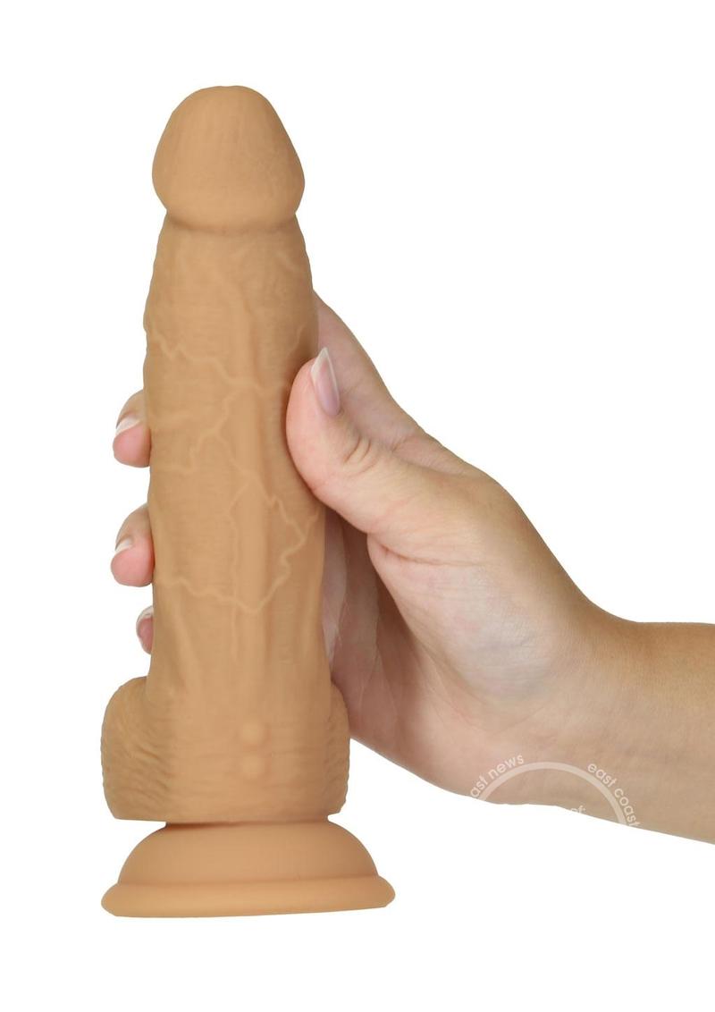 Naked Addiction Silicone Rechargeable Vibrating and Rotating Dildo with Remote Control 8in - Caramel