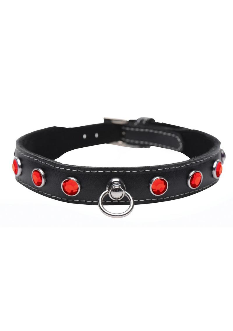 Master Series Fierce Vixen Leather Collar with Rhinestones - Red