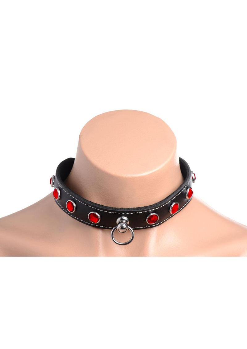 Master Series Fierce Vixen Leather Collar with Rhinestones - Red