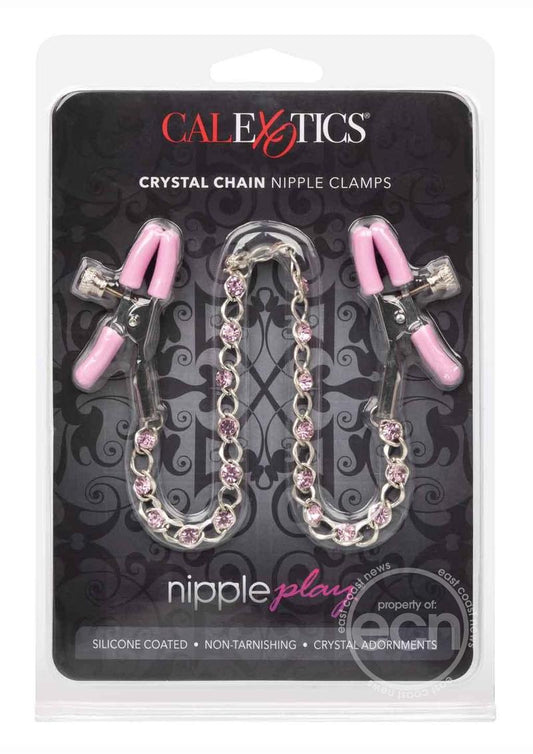 Nipple Play Crystal Chain Nipple Clamps - Pink