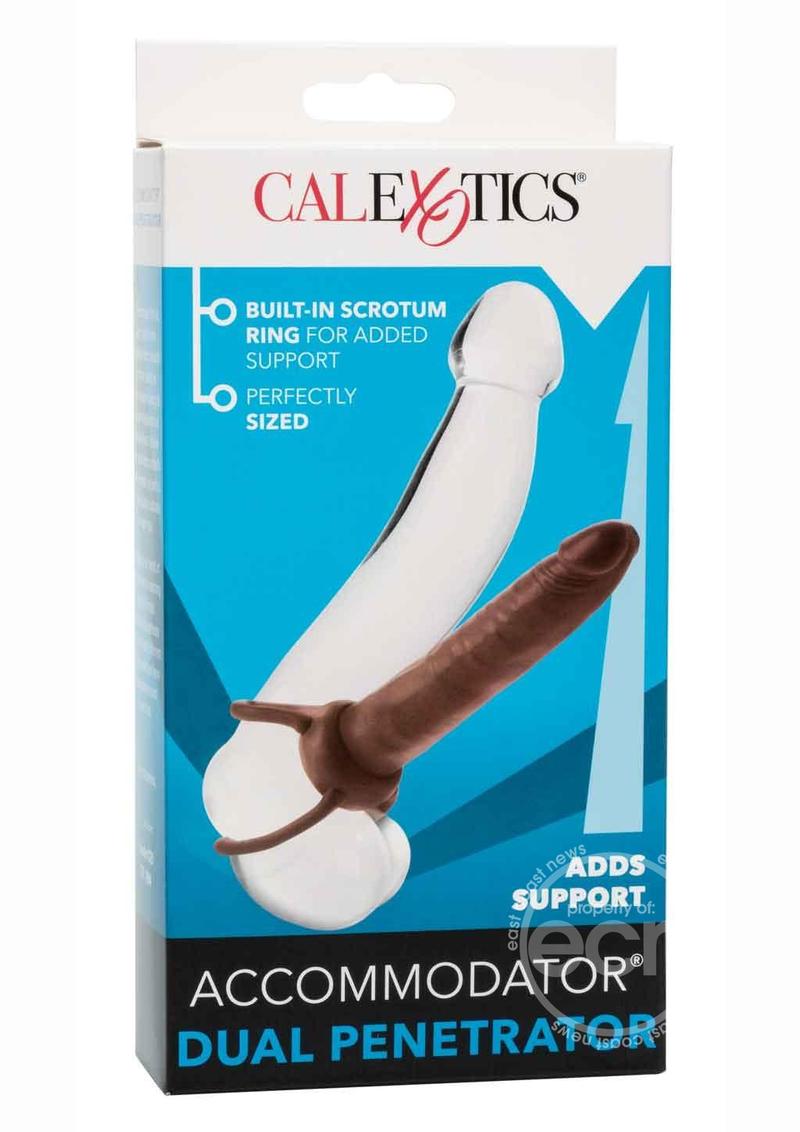 Accommodator Dual Penetrator Dildo Cock Ring - Brown