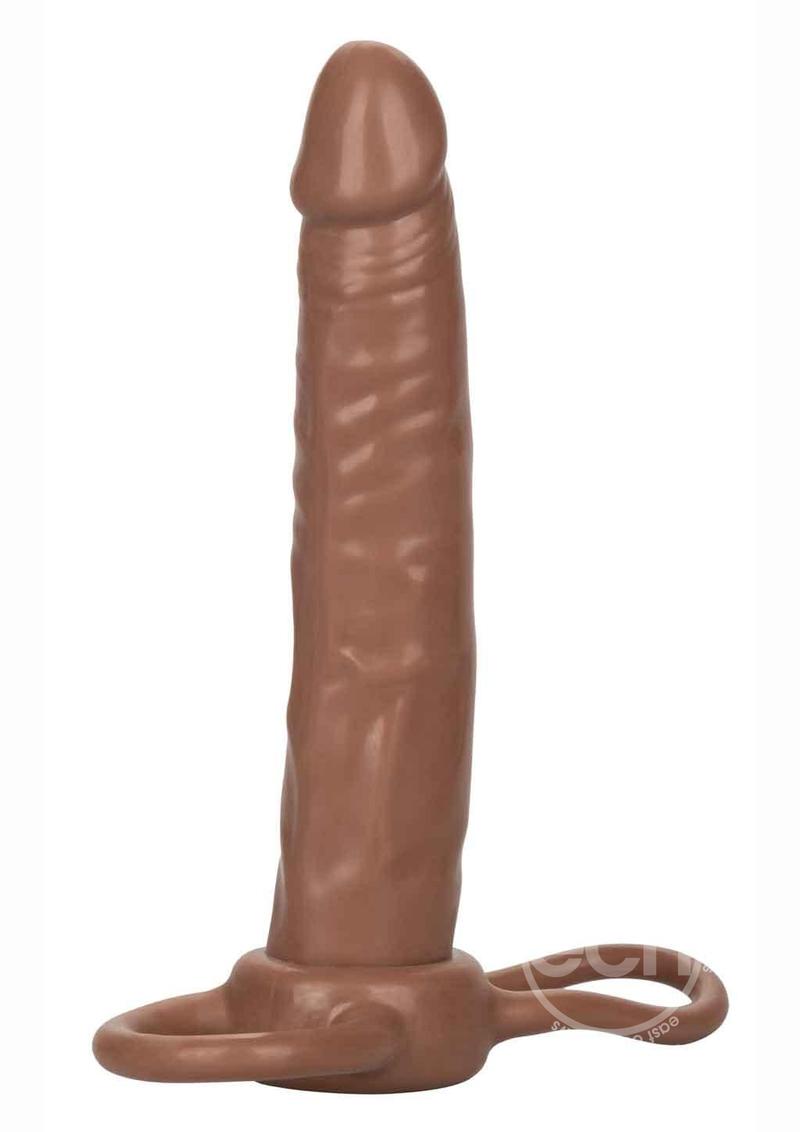 Accommodator Dual Penetrator Dildo Cock Ring - Brown